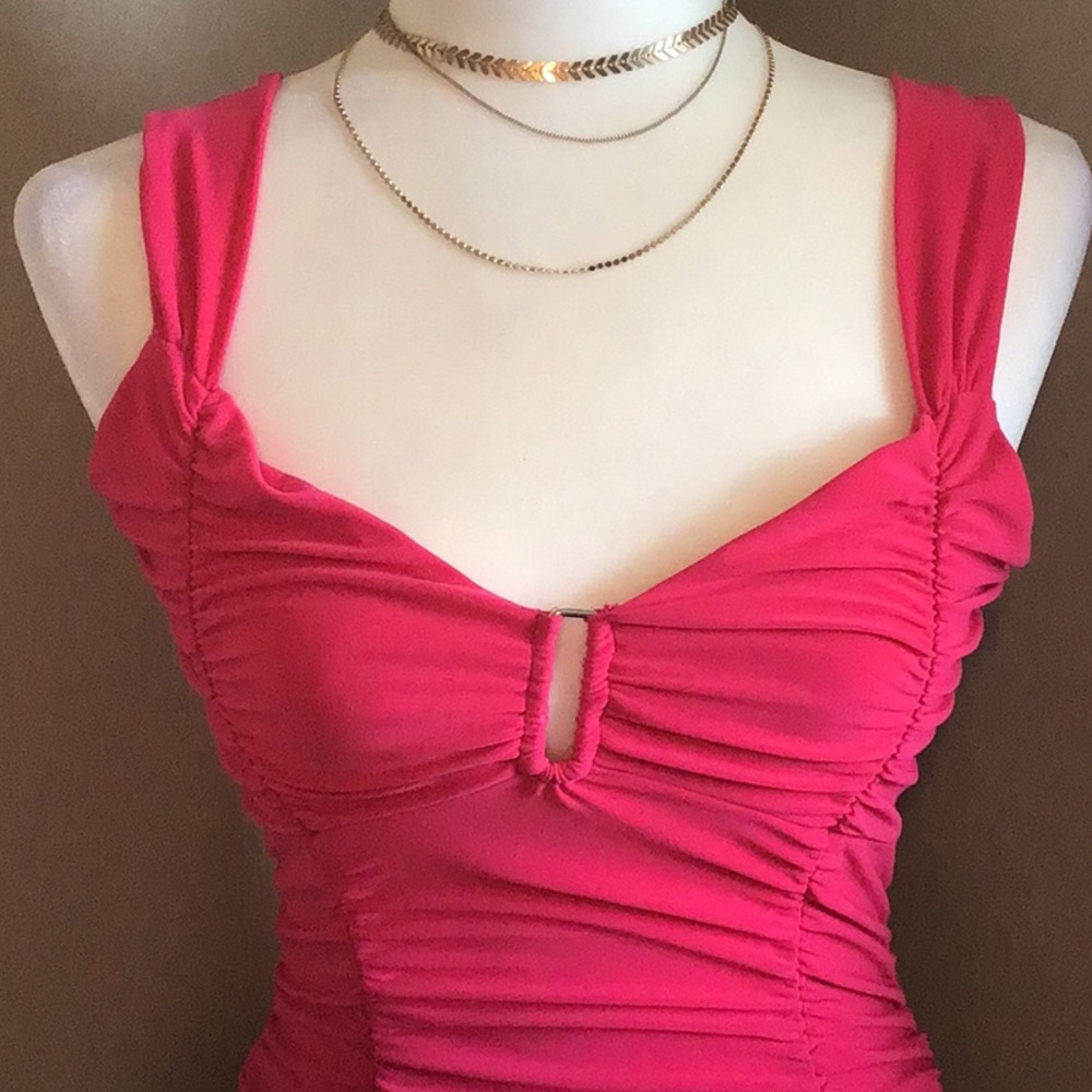 Hot Pink Ruch Tank Top - Picture 3 of 4